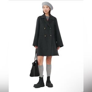 GANNI Double-Breasted Gray Wool Blend Coat